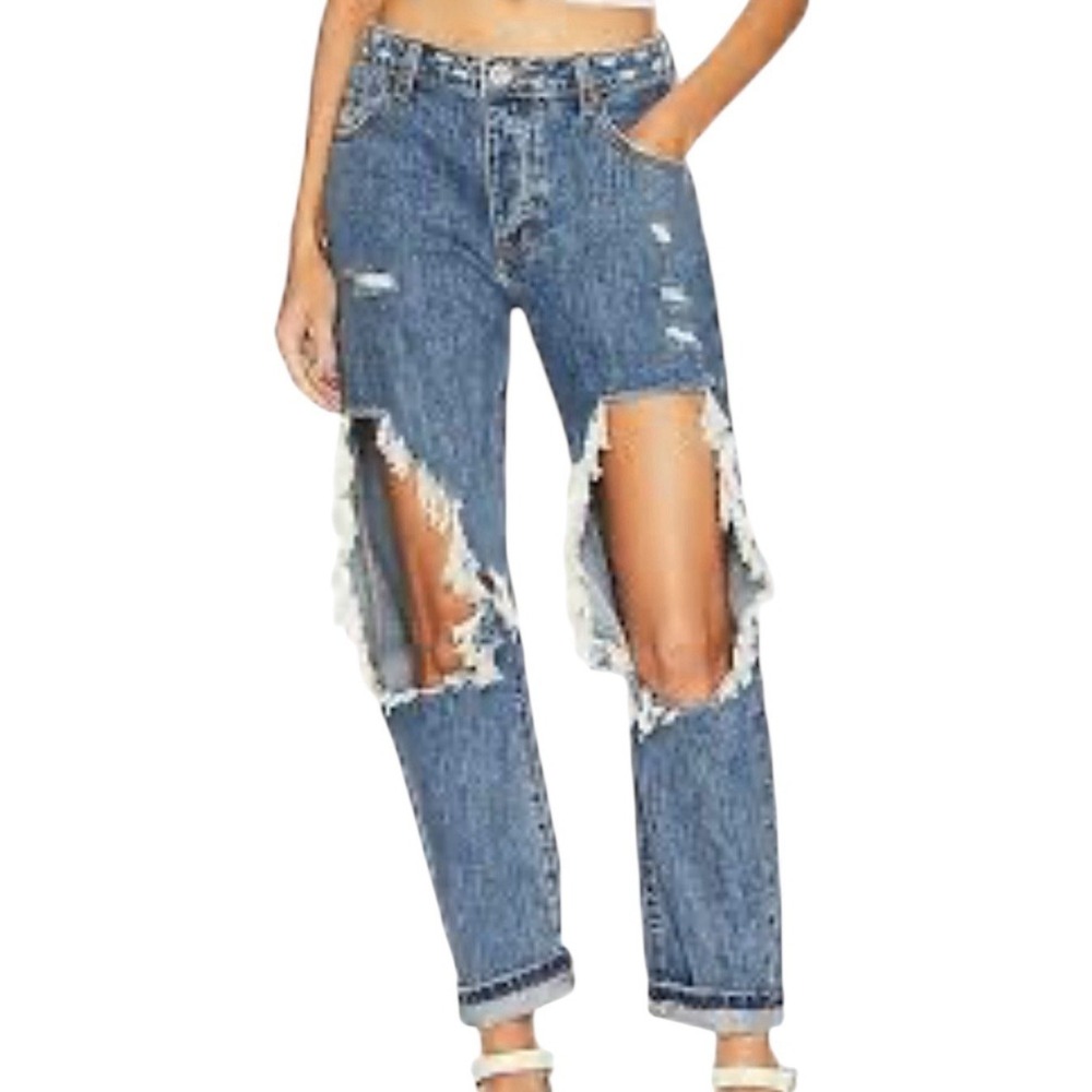 One Teaspoon Saints Jeans‎ Women Size 26 Blue Distressed Bohemian Button Fly New